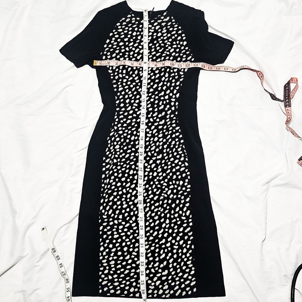 Tory Burch Black Dotted Pony ribbed knit Gemma Merino Wool sweater dress size XS - Picture 8 of 13